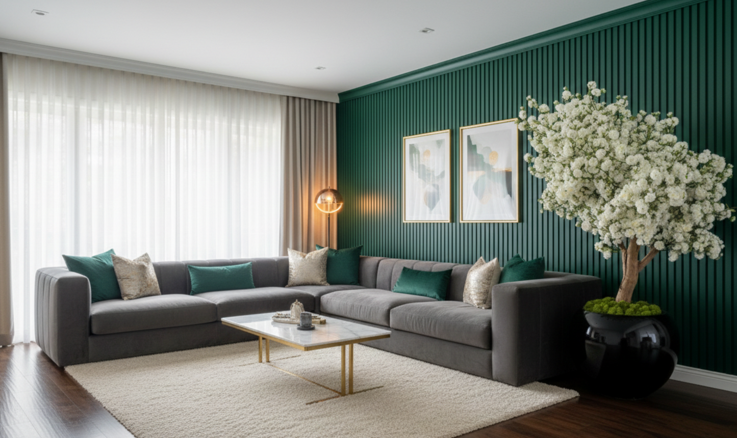 White Blossom Drift Tree in Black Vase